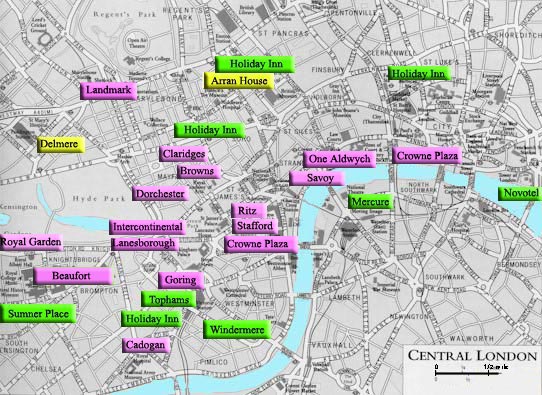 map of London hotels